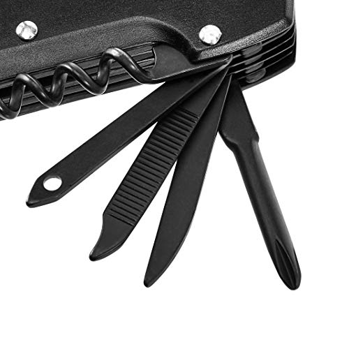 15-in-1 Stainless Steel Multitool Pocket Knife with Sheath for Hiking, Camping, Survival, Black, Pocket Size (15-in-1 / Black)
