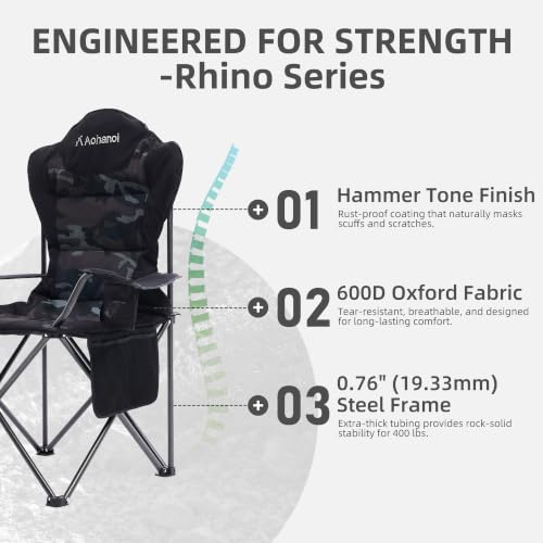 Heavy Duty Camping Chairs for Adults with Cup Holder & Cooler Bag (Camo | 400lbs)