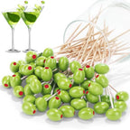 100 Pcs Olive Cocktail Picks 4.7 Inch Martini Picks Olive Bamboo (Olive)