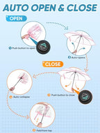 Windproof Travel Umbrellas for Rain and Sun (Clear-Pink / 2 PK)
