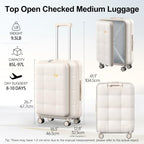 26 Inch Large Expandable Checked Luggage Hard Shell Suitcase (26 inch / Cream)