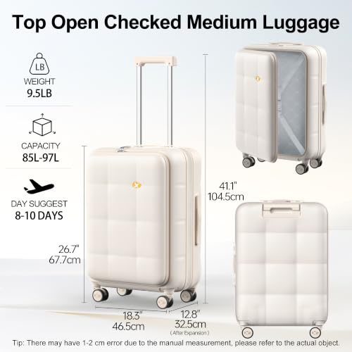 26 Inch Large Expandable Checked Luggage Hard Shell Suitcase (26 inch / Cream)