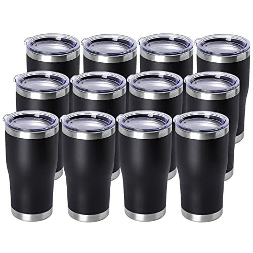 20oz Tumbler with Lid Stainless Steel Tumblers Bulk (Black / 12 count)