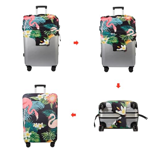 Travel Luggage Cover Suitcase Cover Protector Skins 18 (Flower flamingo / S (for 18--20 inch luggage))