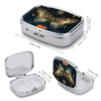 Metal 2 Compartment Pill Organizer Travel Friendly Portable Compact Pill Box Cute Pill Case to Hold Vitamins (Butterflies in the Night)