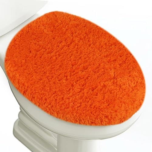 Microfiber Elongated Toilet Seat Cover 19.5"x 15" Machine Washable (Orange / Elongated)