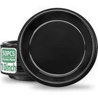 50 Pcs Black Plastic Plates (Black / 50 Pcs)