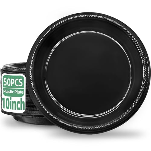 50 Pcs Black Plastic Plates (Black / 50 Pcs)