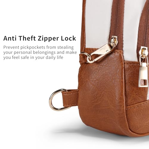 Crossbody Bags for Women Anti Theft Small Sling Handbag with Zipper Lock Vegan Leather RFID Blocking Chest Pure (Beige Brown)