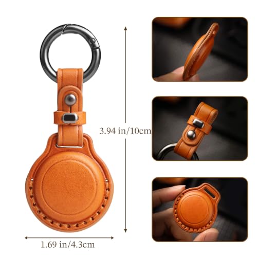 Genuine Leather Keychain Holder Case for Apple AirTag ((4 Pack)Red)