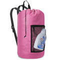Laundry Backpack Portable Travel Laundry Bags with Straps and Mesh Pocket (Pink / 1 Pack)