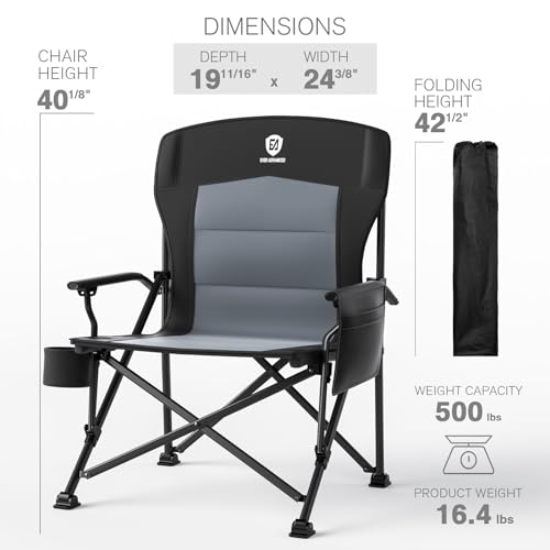 Oversized Folding Camping Chair for Adults with Canopy (Black With Canopy)