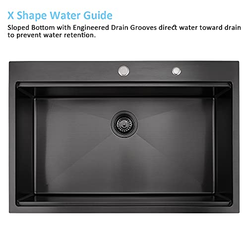 33x19 Drop In Kitchen Sink Workstation (33"L x 19"W x 10"D / Black)