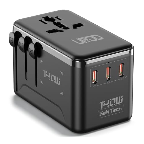 140W Max GaN Universal Travel Adapter for Europe UK US 200+ Countries (GaN140W-Black+Orange)