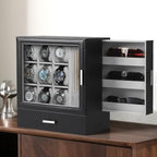 9 Slot Watch Box for Men (Black + Gray / 9-slot watch display box)