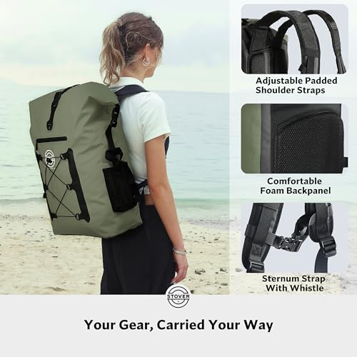 30/40/55L Waterproof Dry Backpack & Phone Case- 2XL Floating Dry Bag for Kayaking, Travel, Hiking, Fishing, Camping, Motorcycles & Beach, Heavy-Duty Roll Top Men/Women (Green) (Green2 / 55L)