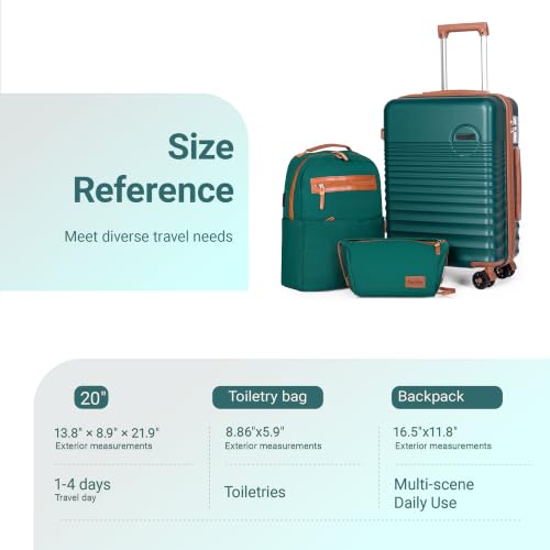 Carry On Luggage 22x14x9 Airline Approved Suitcase with Wheels (Teal / 3 Piece Sets (20/BP/TB))