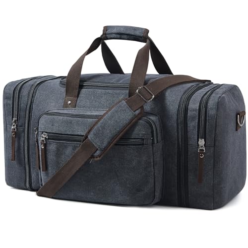 Large Canvas Duffle Bag for Travel (Dark Grey / 70L)