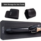 ANGENIL Silicone Heat Resistant Travel Mat Pouch for Titanium Ceramic Flat Iron, Hair Straightener Professional and Curler 2 in 1, Curling Wand, Crimper Hair Iron Tools, Food Grade Silicone, Black