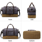 Nerlion Weekender Bag with Shoe Compartment Large Overnight Bag for Men Canvas Genuine Leather Carry on Luggage Bag Travel Duffel Bag (Gray)