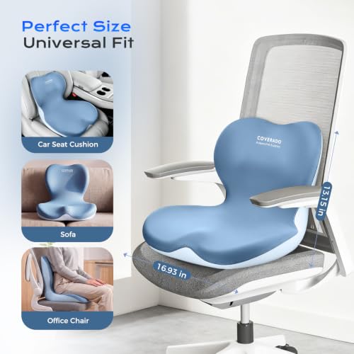 Car Seat Cushion and Lumbar Support Pillow One Piece (Blue-a / 1 Piece)