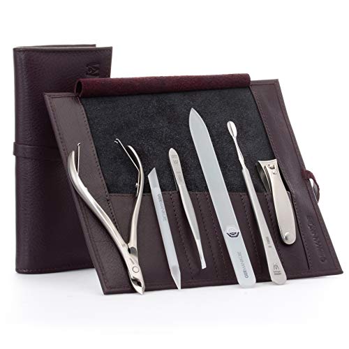 6pc Manicure & Pedicure Set (6-Pc: Clipper, Nipper, Cuticle Pusher / Purple Leather Roll)
