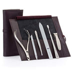 6pc Manicure & Pedicure Set (6-Pc: Clipper, Nipper, Cuticle Pusher / Purple Leather Roll)