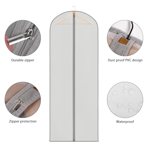 Dress Bags for Gowns Long Dress Cover Bag for Closet Storage 65 in (65"-3pcs-Grey)