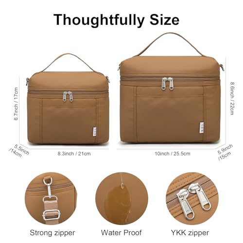 NOL Insulated Lunch Bags for Women Cooler Bag Lightweight Nylon Waterproof Lunch Box for Work Brown Small 4L (Brown / Small (4 Liters))
