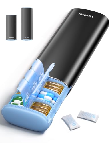 Large Metal AM PM Pill Organizer 7 Day (Black / Large - 26% More Capacity)