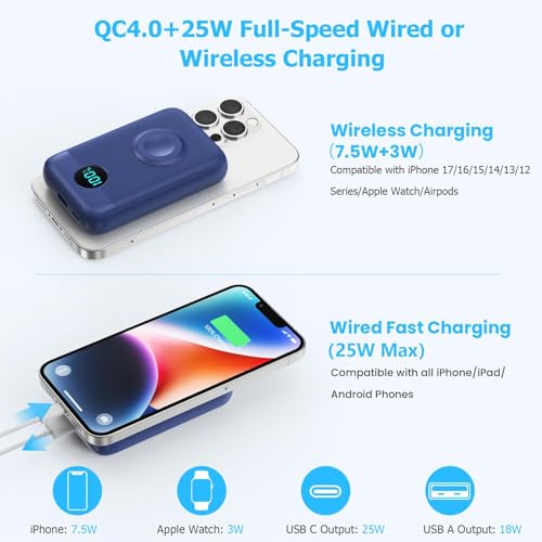 Magnetic Portable Charger with Apple (Blue)