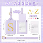 Personalized Initial Luggage Tags for Suitcase (Purple Leather,glod Letter / S)