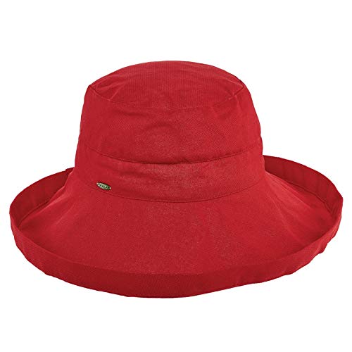 Women's Cotton Hat with Inner Drawstring and Upf 50+ Rating (One Size / Red)