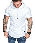 Mens Fashion Hoodies Sport Pullover Solid Color Shirt Workout Lightweight Tops White Large (Large / White1)
