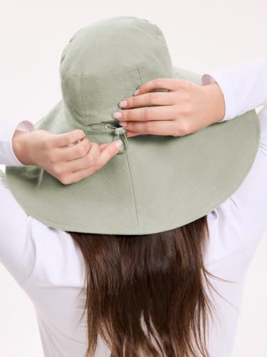 Ultra Wide Cotton Linen Hat (Small-Medium / Sage / Beige)