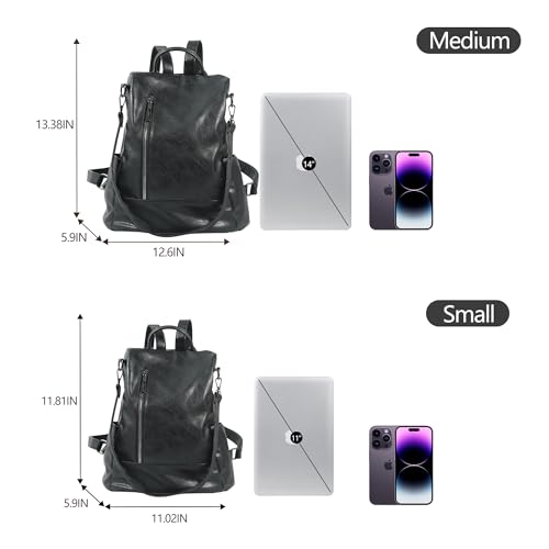 Small Women Backpack Purse PU Leather Anti (Black / Small)