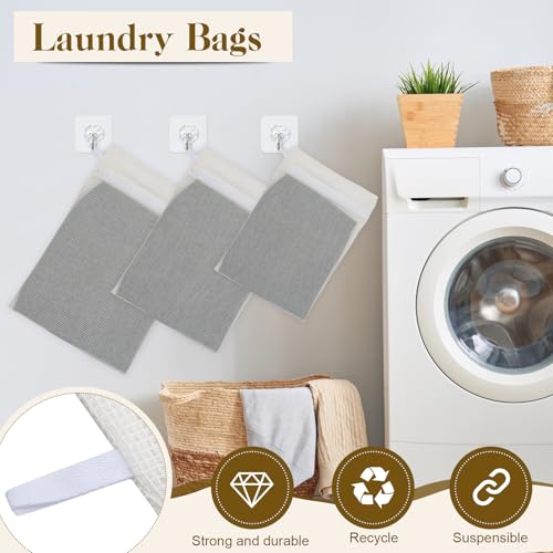 5 Piece Organic Cotton Laundry Bags with Zipper and Hanging Loop (White)