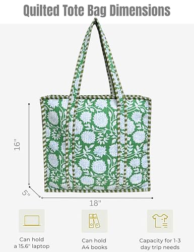 100% Cotton Quilted Tote Bag For Women (Bold Irish Aircraft White Floral Print)