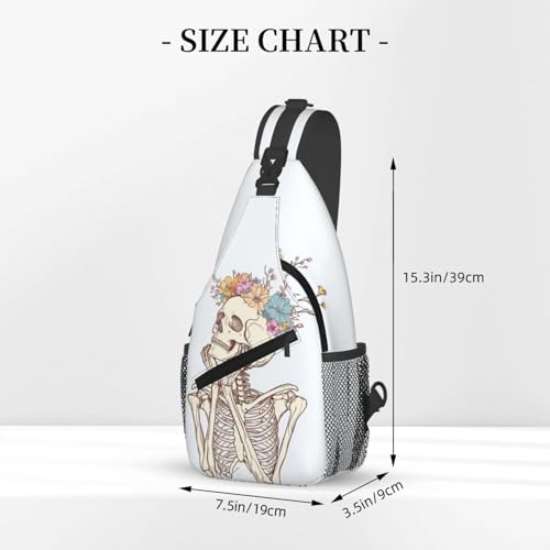 Sling Bag Skeleton Flower Skull Hiking Daypack Crossbody Shoulder Backpack Travel Chest Pack for Men Women (B0154)