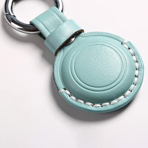 Genuine Leather Keychain Holder Compatible with Airtag ([1 Pack] Cyan V1.0)