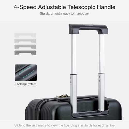 Grace Carry On Luggage with Wheels Airline Approved Hard Shell Suitcases with Front Pocket (Jet Black / 20 Inch-2)