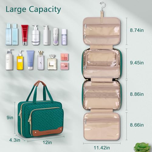 Toiletry Bag for Women (Large / With Jewelry Organizer Compartment / Green)