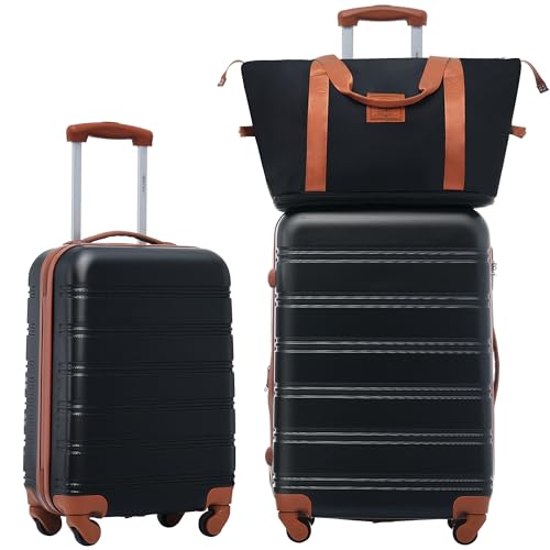 Luggage sets of 2 Piece (Luggage Set With Bags / Black and Brown-1(20+24+bag))