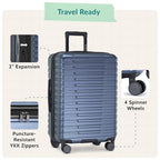 Boren Expandable Hardside Rugged Travel Luggage with 8 Spinner Wheels (Checked-Large 30-Inch, No USB Port / Slate Blue)
