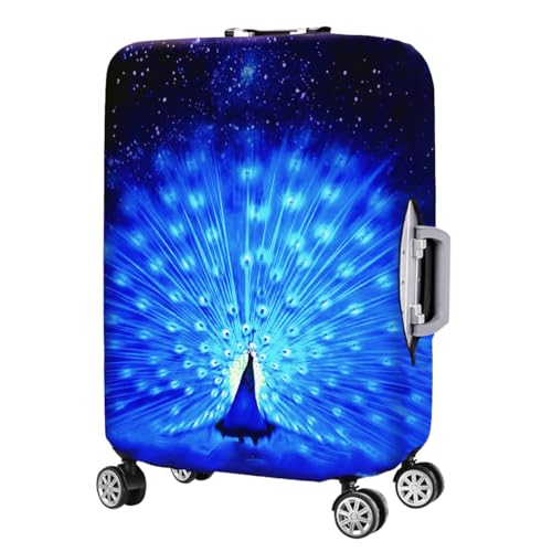Suitcase Cover 3D Print Design Travel Luggage Protector Trolley Case Cover 19" (BluePeacock / S(Fits to 19"-20" Trolley Case))
