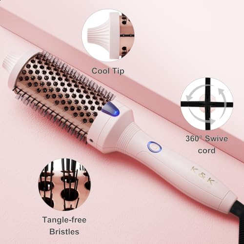 Thermal Brush Curling Iron 1.77 Inch Ceramic Tourmaline Ionic Hair Styler for Loose & Voluminous Curls (1.77 Inch / Pink)
