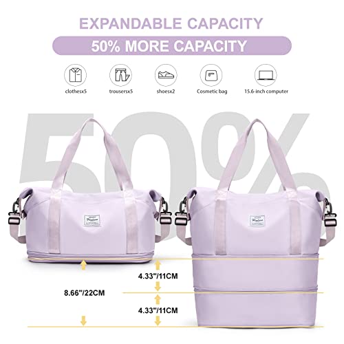 Large Travel Duffle Bag Carry On Weekender Bags for Women Men 18x14x8 Gym (A31-purple-2-layer Expansion / X-plus)