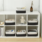 Storage Bins for Shelves (White & Black / Small -11.8Lx7.9Wx5.2H)