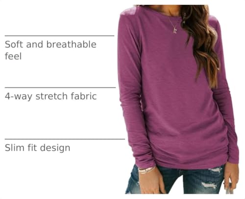 Long Sleeve Shirts for Women Casual Crewneck Tops Basic Tees (Medium / 01purple)