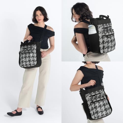 Soleil Anti Theft Convertible Backpack Tote (Grey Houndstooth)